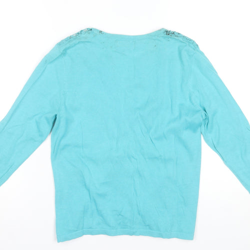 Pomodoro Womens Blue Crochet Detail Cardigan UK 14 3/4 Sleeve