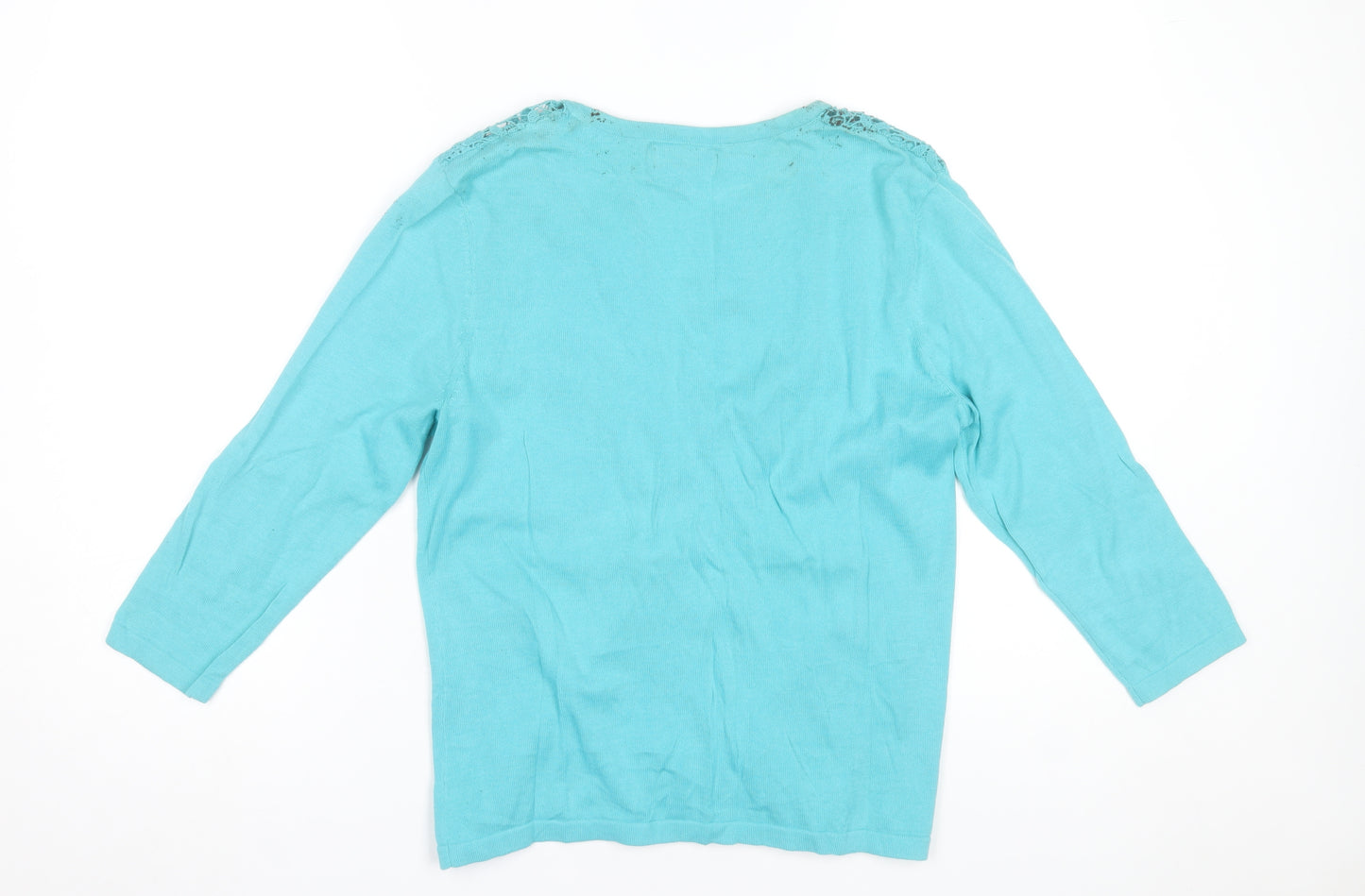 Pomodoro Womens Blue Crochet Detail Cardigan UK 14 3/4 Sleeve