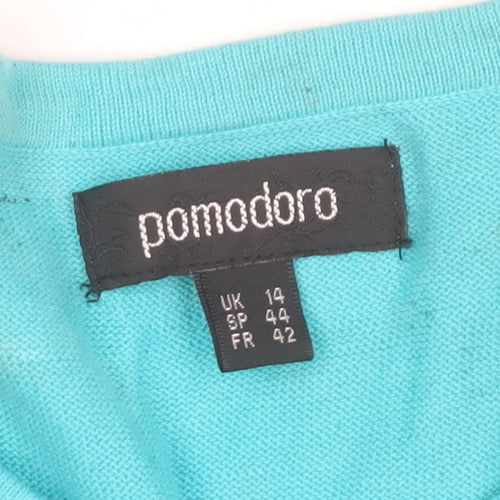 Pomodoro Womens Blue Crochet Detail Cardigan UK 14 3/4 Sleeve