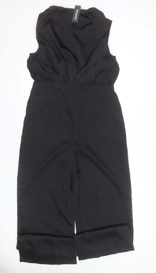 Boohoo Women's Black Sleeveless Wide-Leg Jumpsuit Size 14