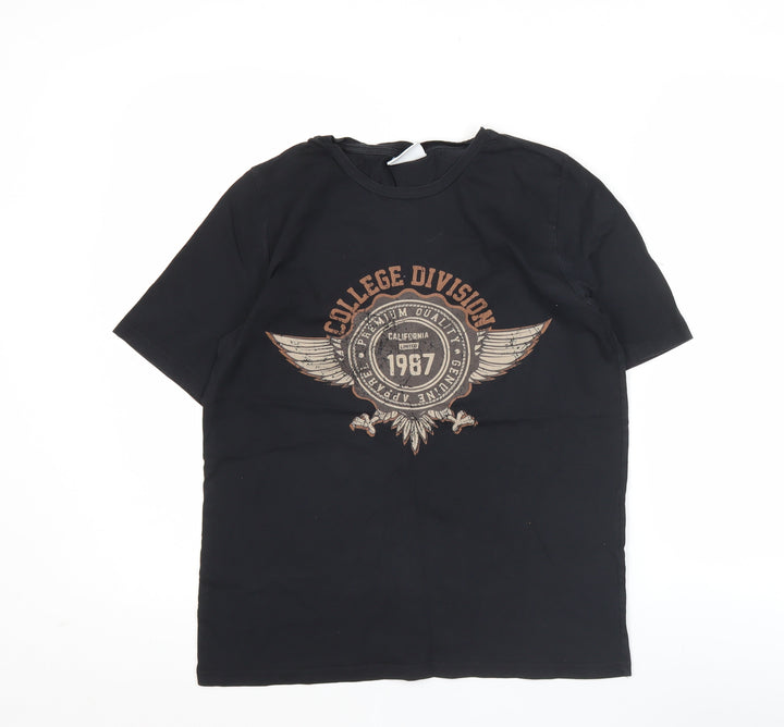 Vila Men's Black College Division 1987 Graphic Cotton T-Shirt Size S