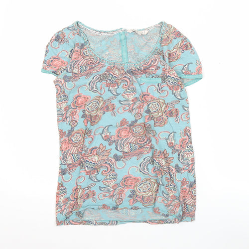 Fat Face Women's Blue Floral Cotton Short Sleeve T-Shirt Size 8