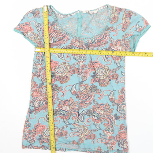 Fat Face Women's Blue Floral Cotton Short Sleeve T-Shirt Size 8