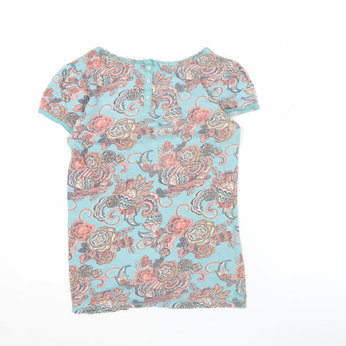 Fat Face Women's Blue Floral Cotton Short Sleeve T-Shirt Size 8