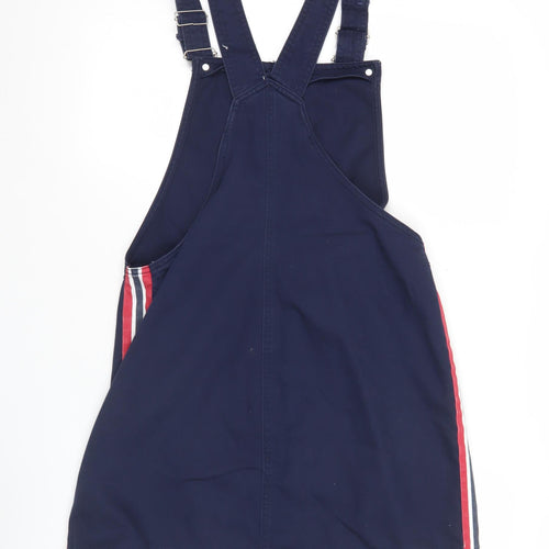 Bershka Women Blue Cotton Pinafore Dress Size 12 Casual Button Front