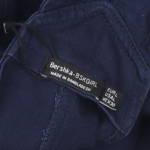 Bershka Women Blue Cotton Pinafore Dress Size 12 Casual Button Front