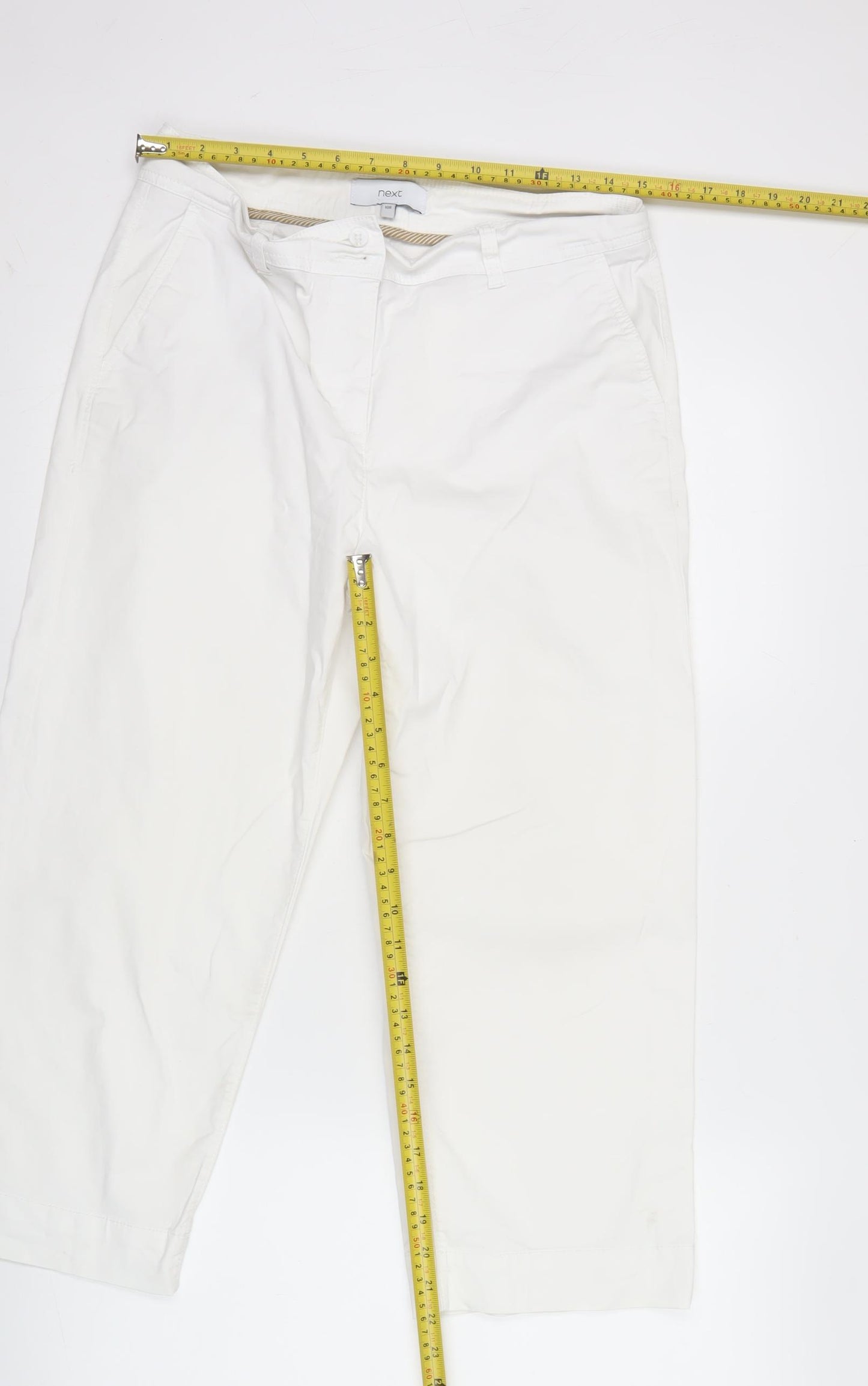 Next Women's White Chino Trousers Size 10R Cotton Blend Casual