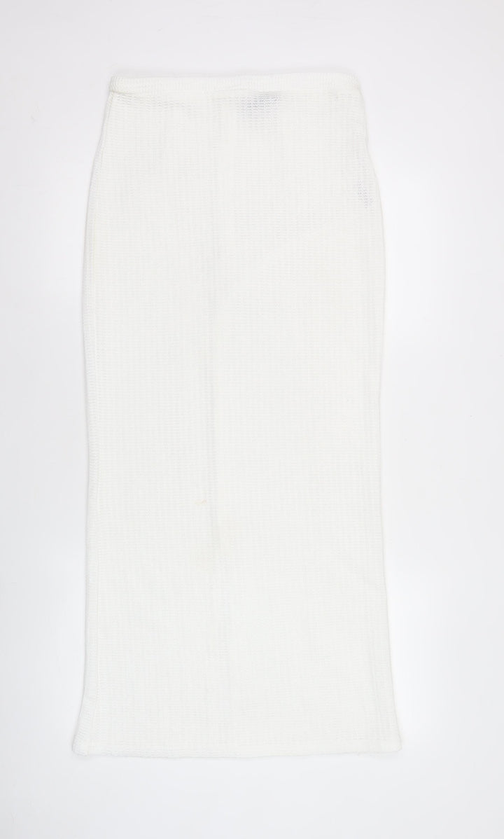 PrettyLittleThing Women's White Knit Midi Pencil Skirt Size 8