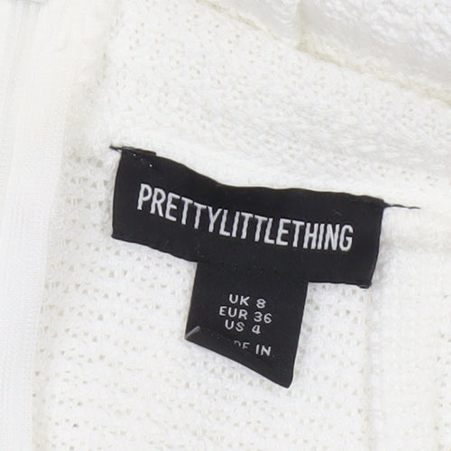 PrettyLittleThing Women's White Knit Midi Pencil Skirt Size 8