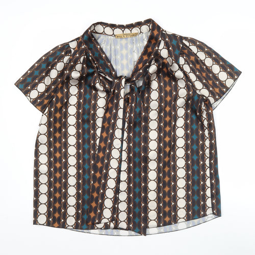 Pala D'Oro Women's Multicoloured Geometric Bow Tie Blouse Size 14