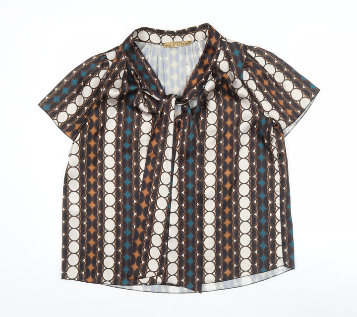 Pala D'Oro Women's Multicoloured Geometric Bow Tie Blouse Size 14