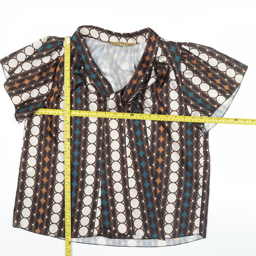 Pala D'Oro Women's Multicoloured Geometric Bow Tie Blouse Size 14