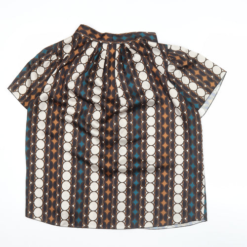 Pala D'Oro Women's Multicoloured Geometric Bow Tie Blouse Size 14