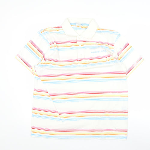Le Coq Sportif Men's Multicoloured Striped Polo Shirt L