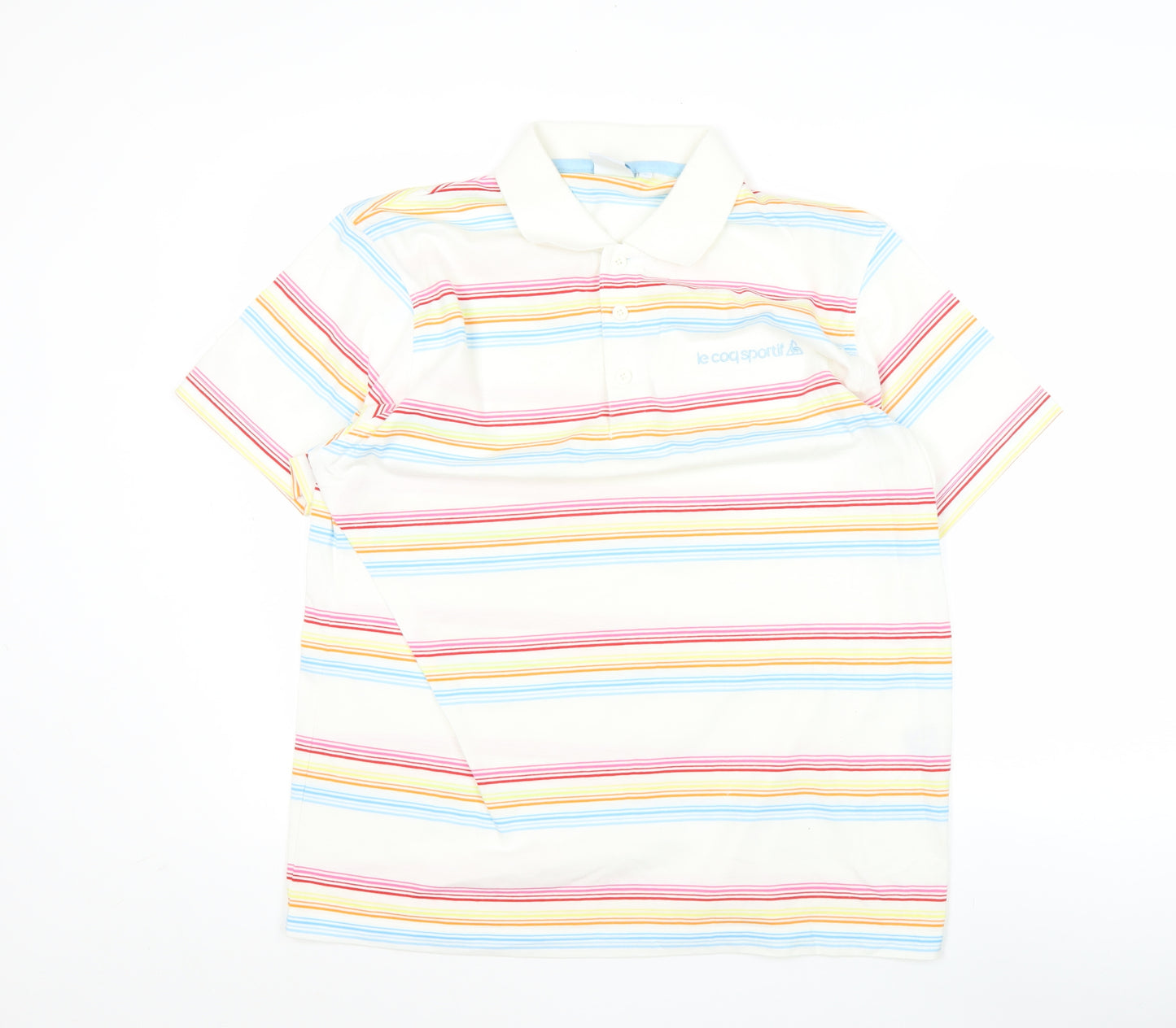 Le Coq Sportif Men's Multicoloured Striped Polo Shirt L