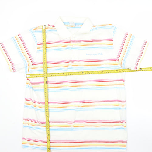 Le Coq Sportif Men's Multicoloured Striped Polo Shirt L