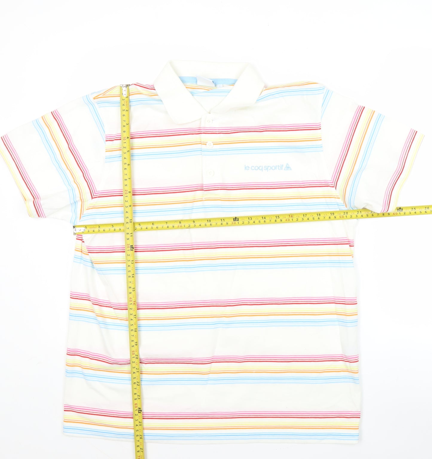 Le Coq Sportif Men's Multicoloured Striped Polo Shirt L