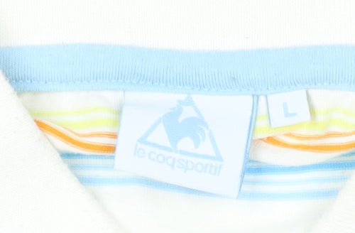 Le Coq Sportif Men's Multicoloured Striped Polo Shirt L