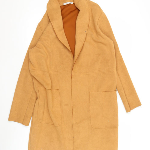 Zara Women Beige Longline Coatigan Size S Open Front Classic Style