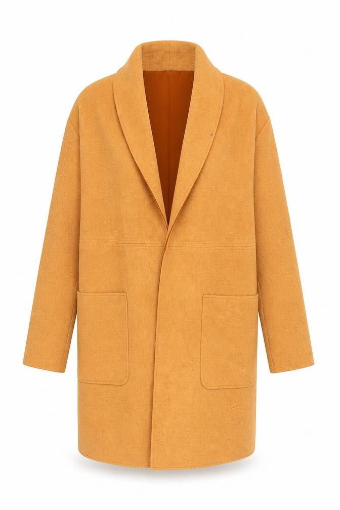 Front view of Zara Women Beige Longline Coatigan, size S, Open Front Classic Style