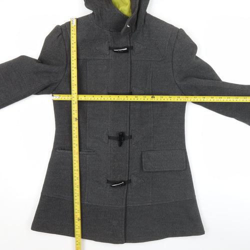 Savida Womens Grey Duffle Coat Size 8 Hooded Toggle Winter Jacket
