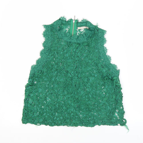 Zara Trafaluc Women's Green Lace High Neck Sleeveless Camisole Top Size M