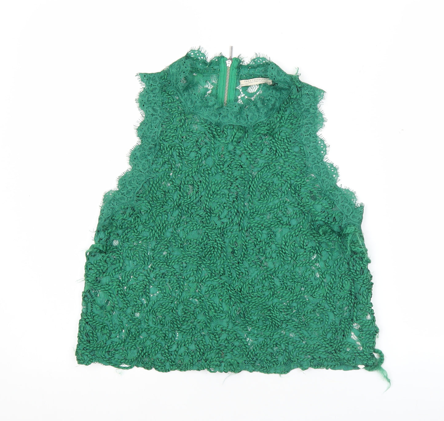 Zara Trafaluc Women's Green Lace High Neck Sleeveless Camisole Top Size M