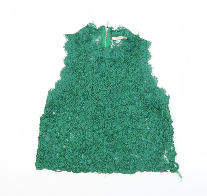 Zara Trafaluc Women's Green Lace High Neck Sleeveless Camisole Top Size M