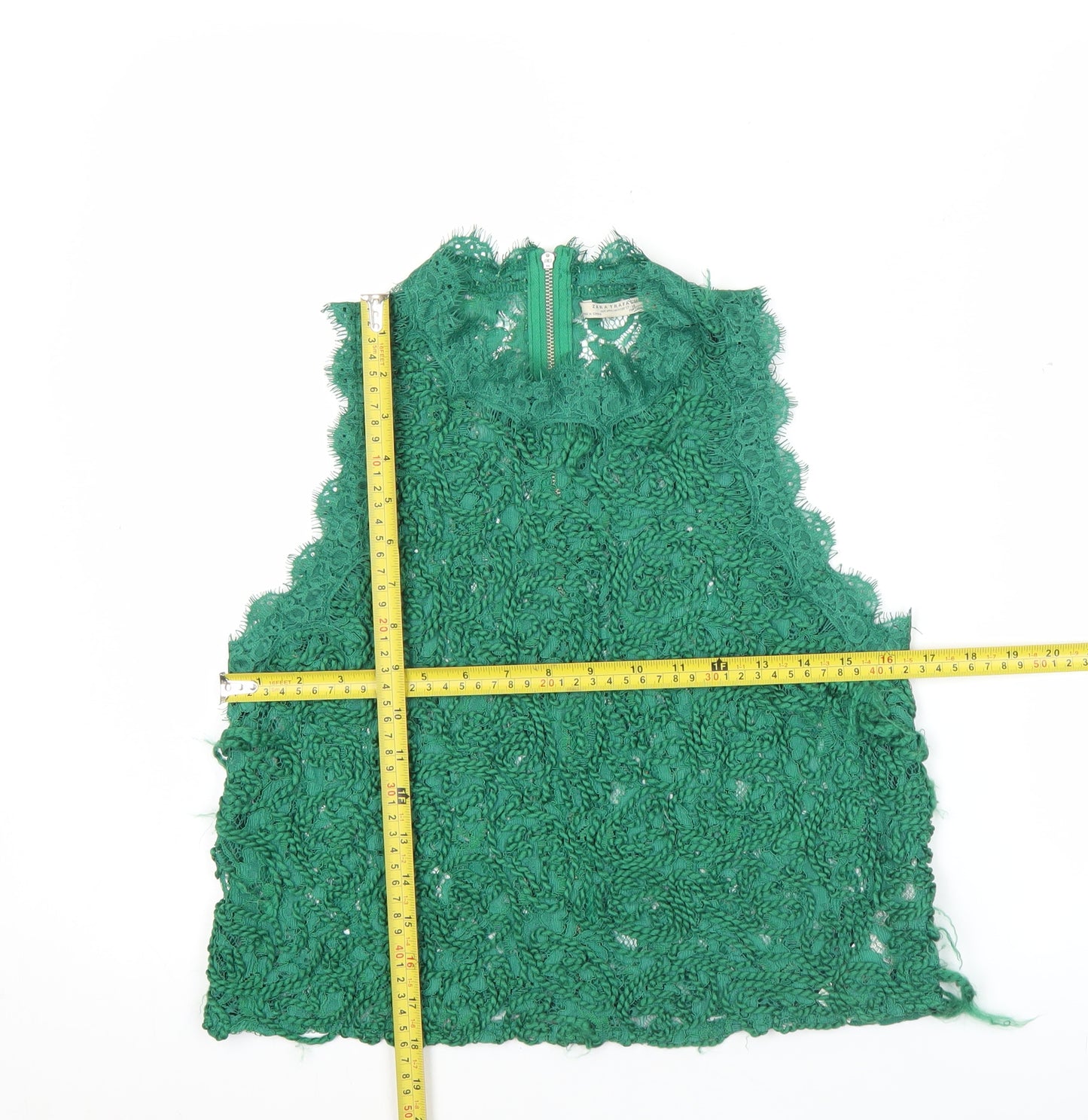 Zara Trafaluc Women's Green Lace High Neck Sleeveless Camisole Top Size M