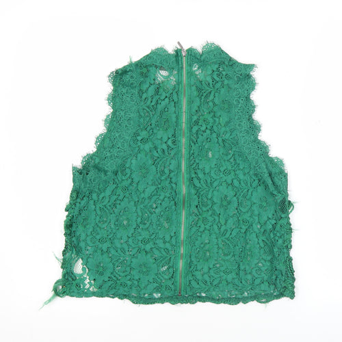 Zara Trafaluc Women's Green Lace High Neck Sleeveless Camisole Top Size M