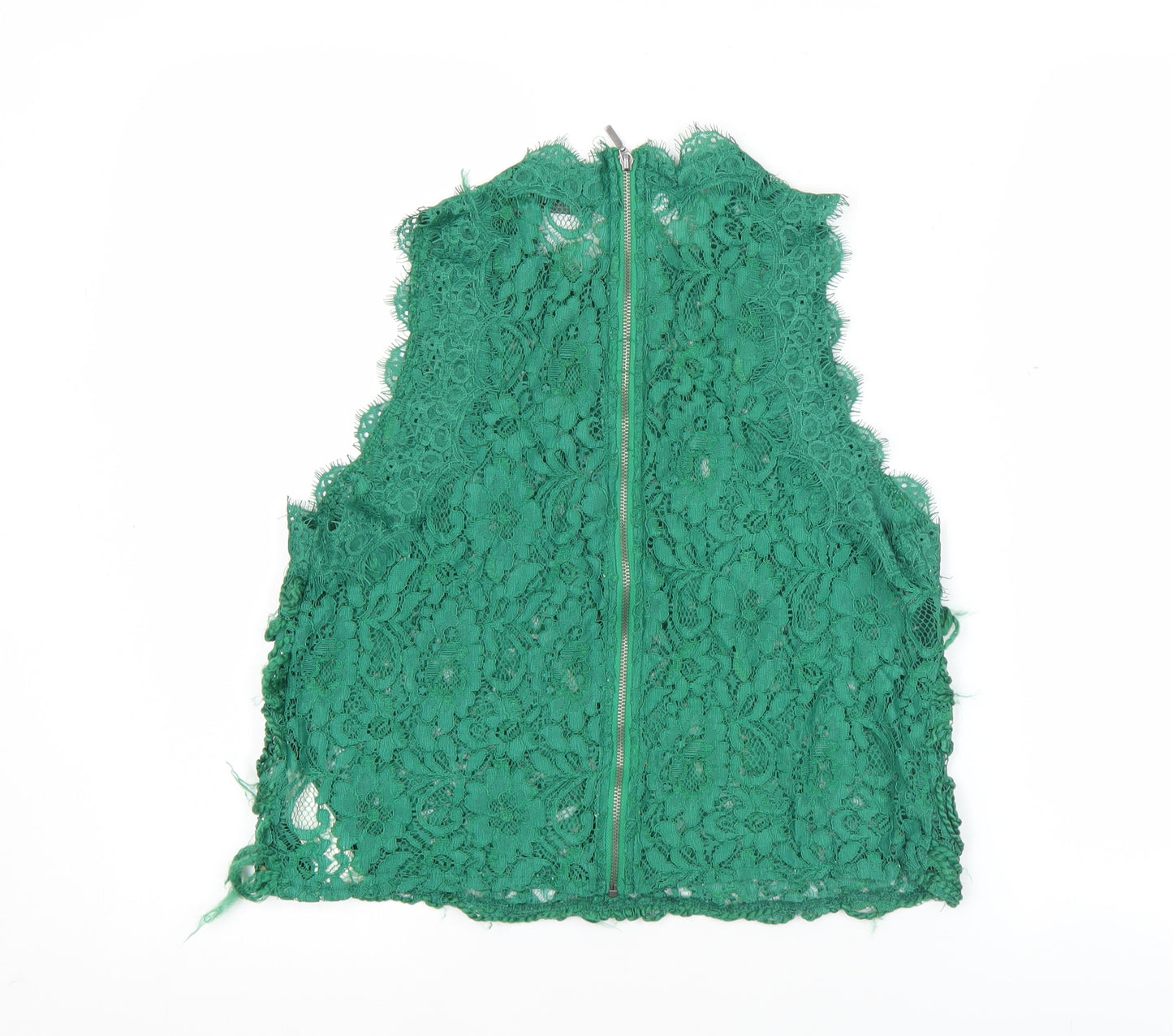 Zara Trafaluc Women's Green Lace High Neck Sleeveless Camisole Top Size M