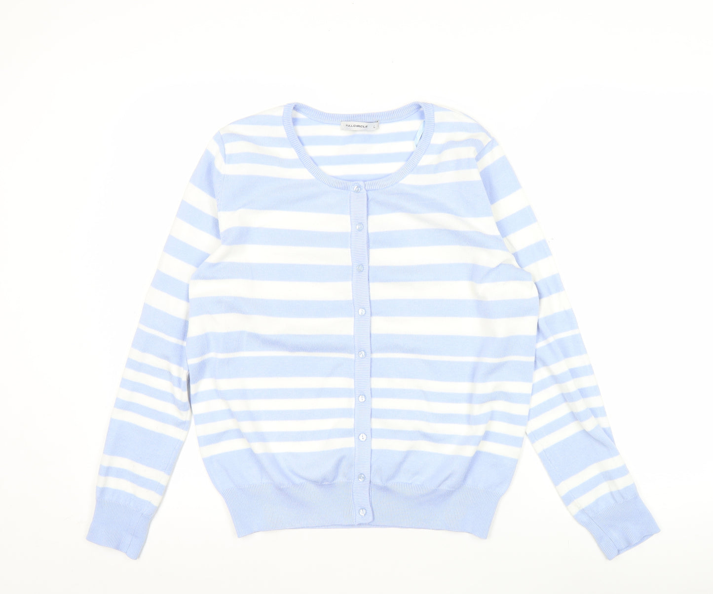FULLCIRCLE Women Blue Striped Cardigan L Lightweight Knit