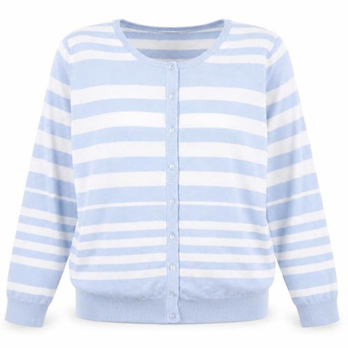 FULLCIRCLE Women Blue Striped Cardigan L Lightweight Knit