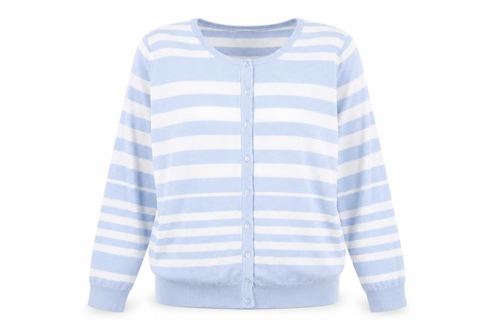 FULLCIRCLE Women Blue Striped Cardigan L Lightweight Knit