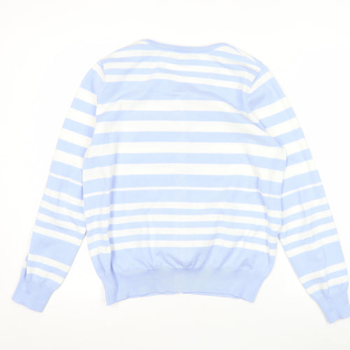 FULLCIRCLE Women Blue Striped Cardigan L Lightweight Knit