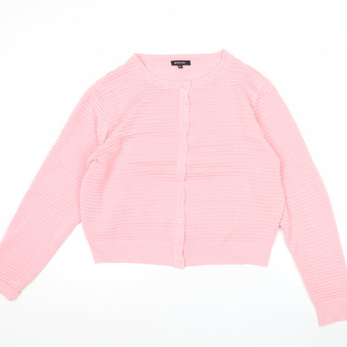 Mystify Womens Pink Knit Crew Neck Long Sleeve Cardigan XL