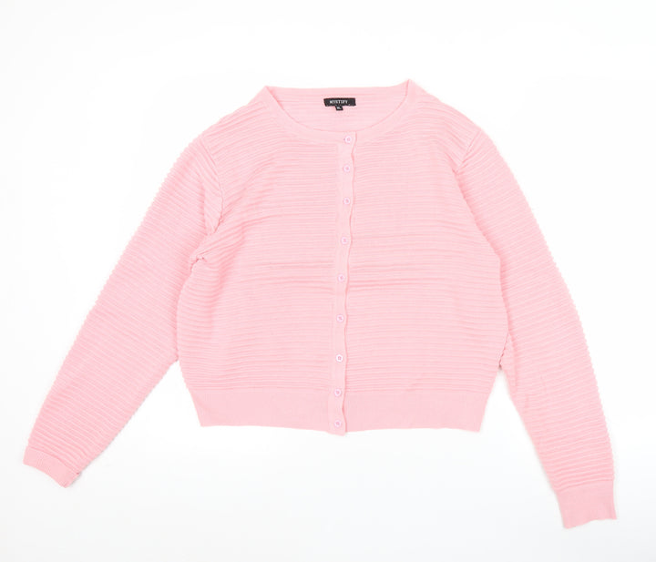Mystify Womens Pink Knit Crew Neck Long Sleeve Cardigan XL