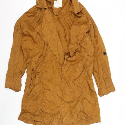 Mango Women's Brown Lyocell Trench Coat Size 12 Long Sleeve