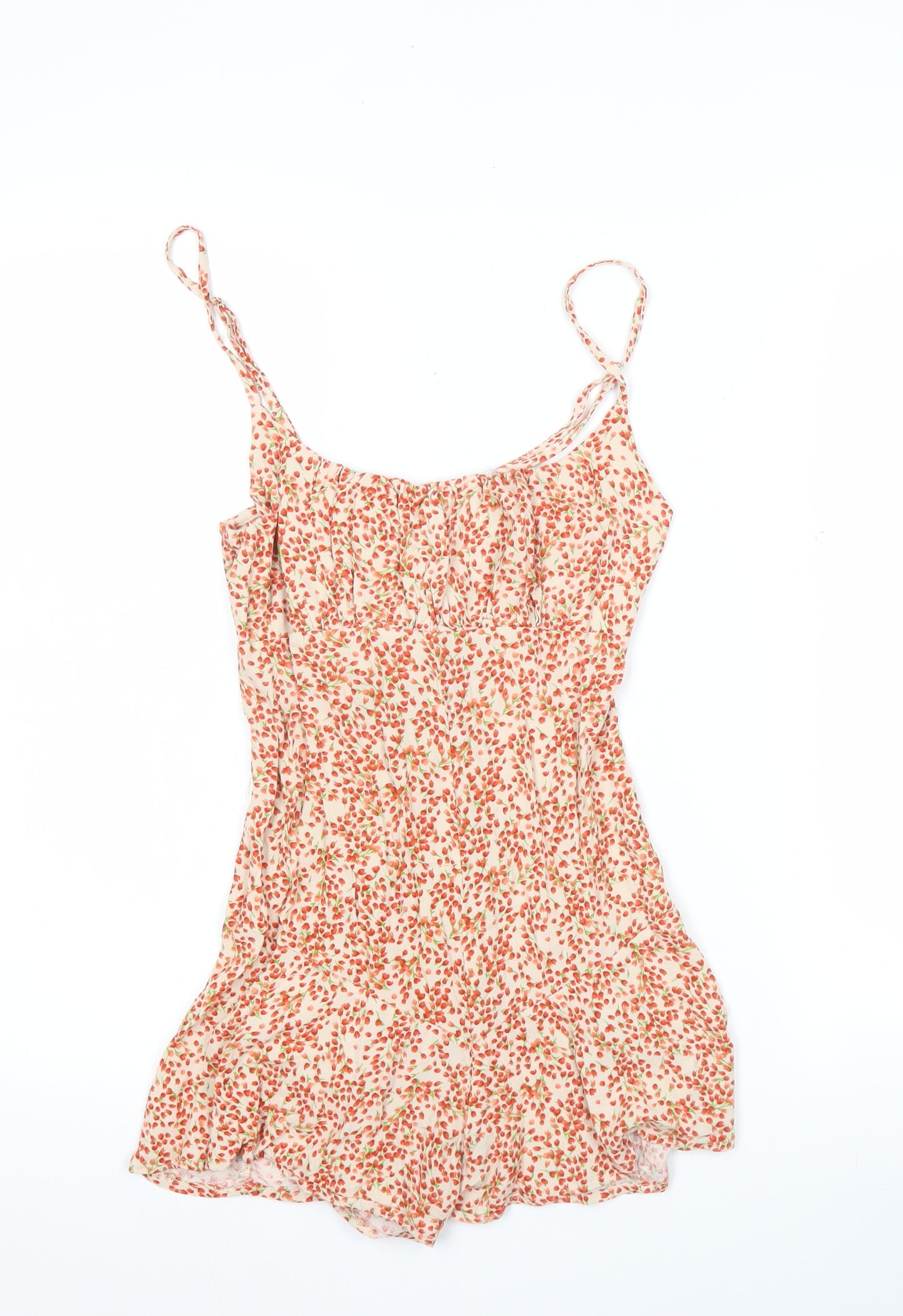 Pull & Bear Women's Beige Floral Viscose Playsuit Size S