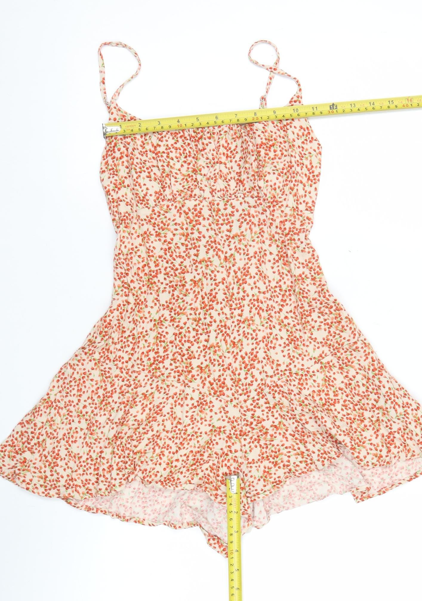 Pull & Bear Women's Beige Floral Viscose Playsuit Size S