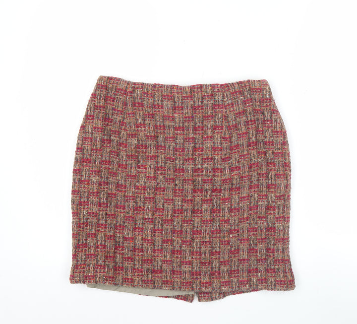 Nine to Five Womens Red Tweed Wool Short Straight Skirt Size 14
