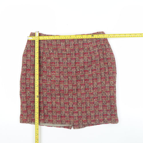 Nine to Five Womens Red Tweed Wool Short Straight Skirt Size 14