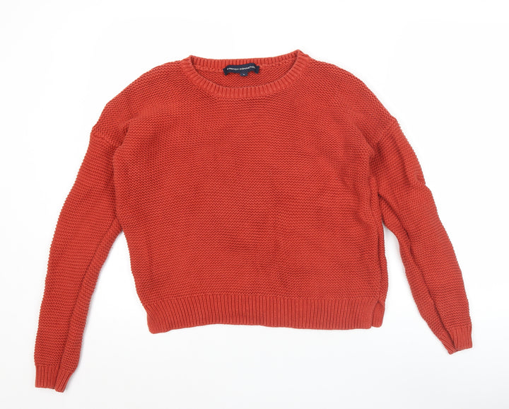 French Connection Men's Red Cotton Chunky Knit Jumper Size S