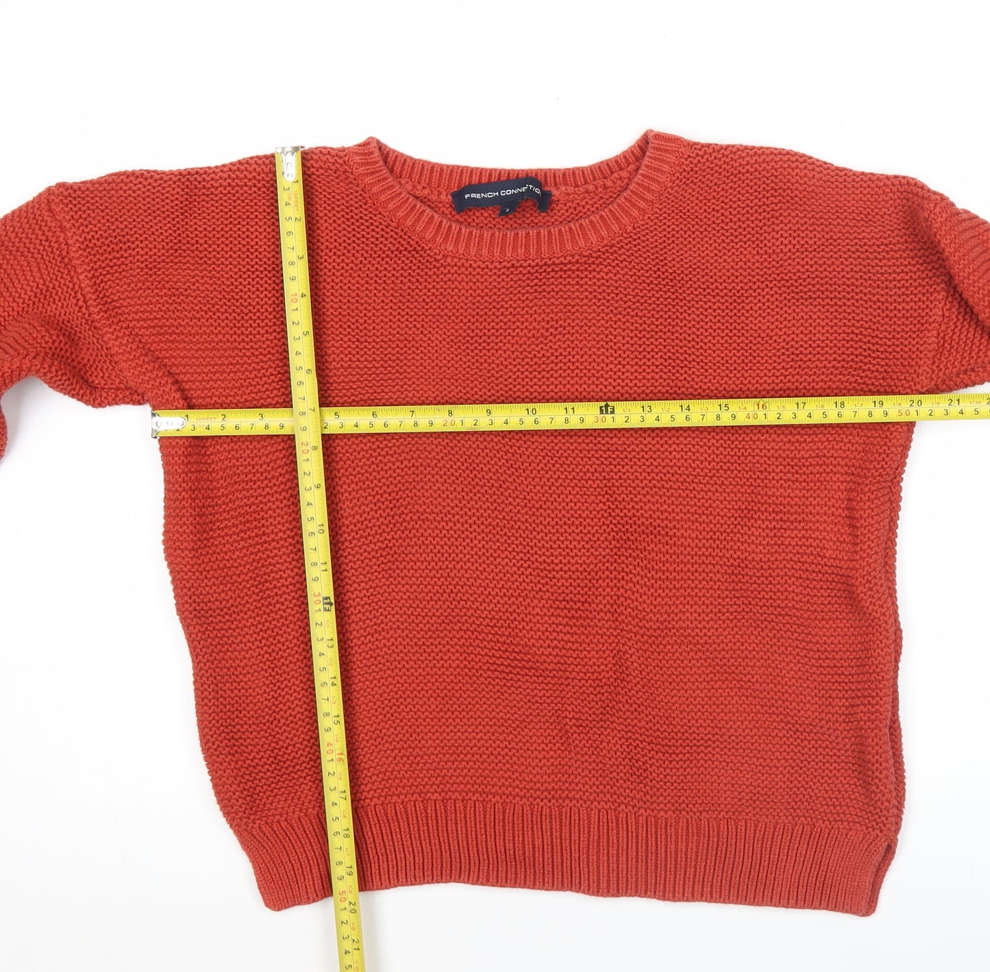 French Connection Men's Red Cotton Chunky Knit Jumper Size S