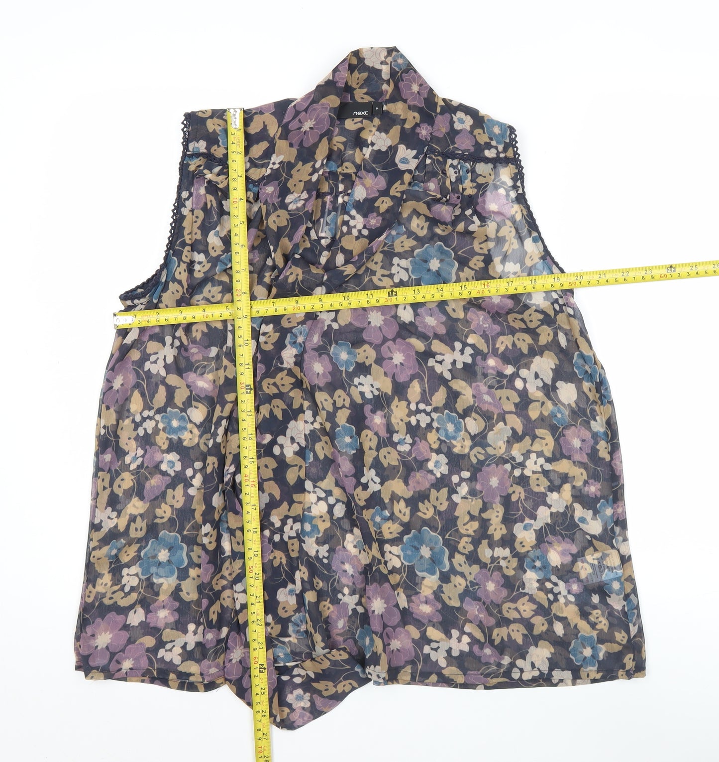 Next Women’s Multicoloured Floral Chiffon Sleeveless Tunic Blouse Size 14