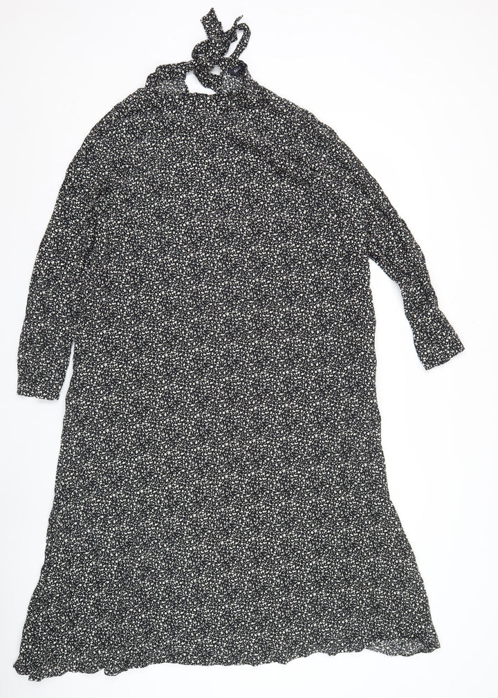 Marks and Spencer Women's Black Floral Viscose Wrap Midi Dress Size 12