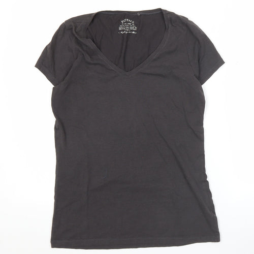 FatFace Women's Black Size 10 V-Neck Basic Short Sleeve T-Shirt
