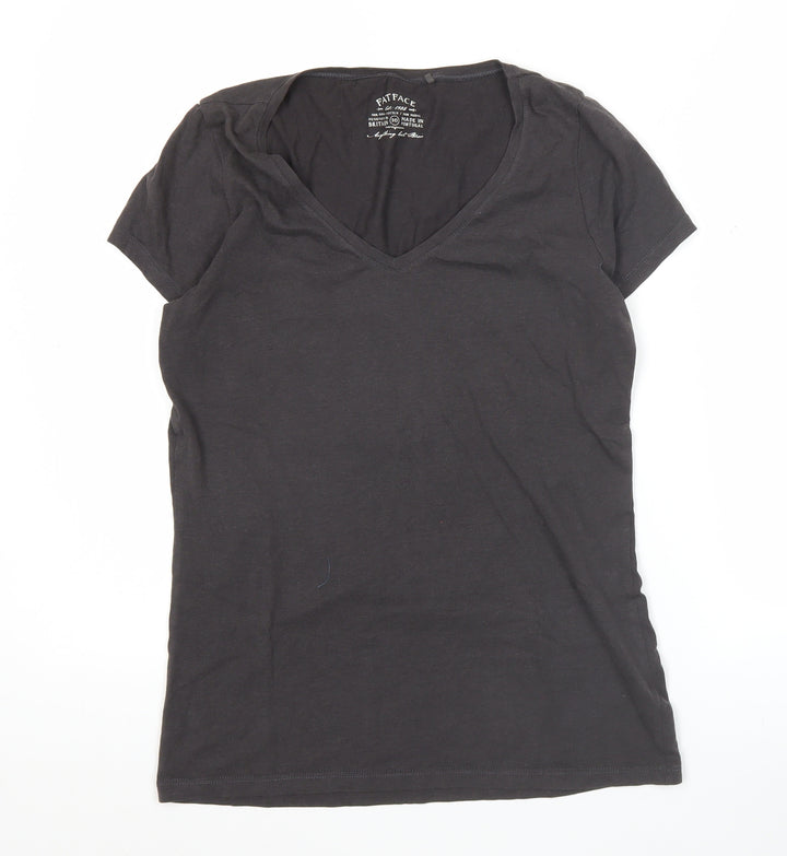 FatFace Women's Black Size 10 V-Neck Basic Short Sleeve T-Shirt
