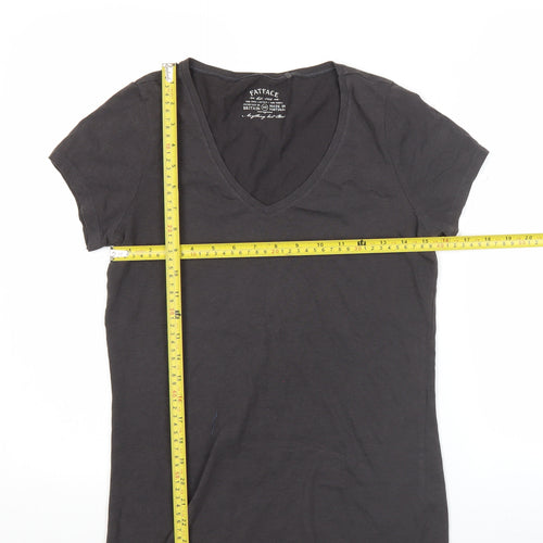 FatFace Women's Black Size 10 V-Neck Basic Short Sleeve T-Shirt