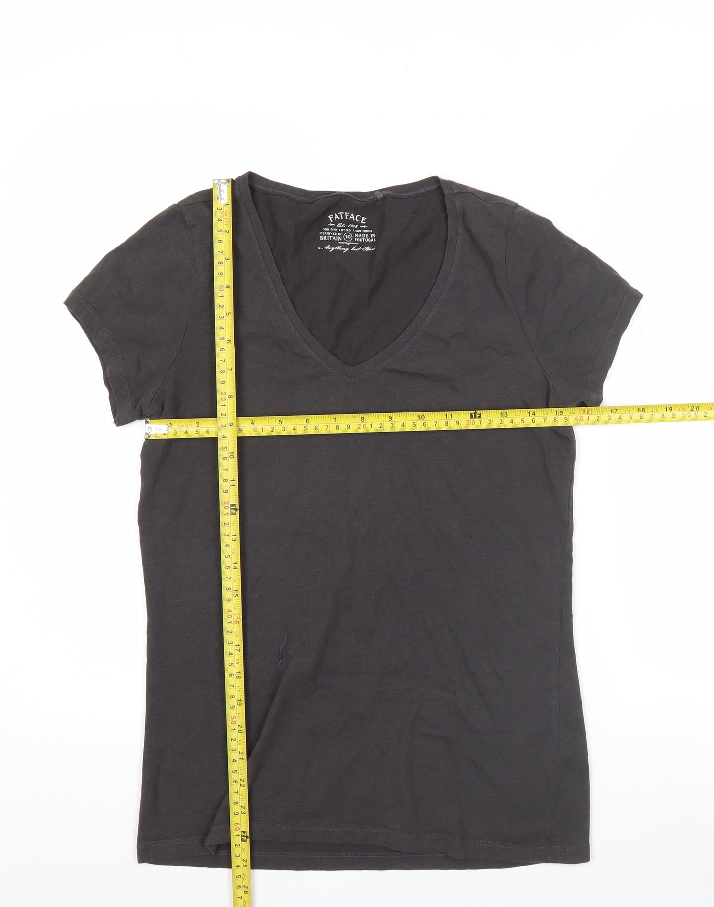 FatFace Women's Black Size 10 V-Neck Basic Short Sleeve T-Shirt